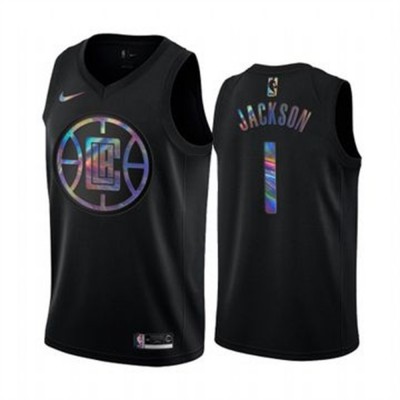 Nike Los Angeles Clippers #1 Reggie Jackson Men's Iridescent Holographic Collection NBA Jersey - Black Men's